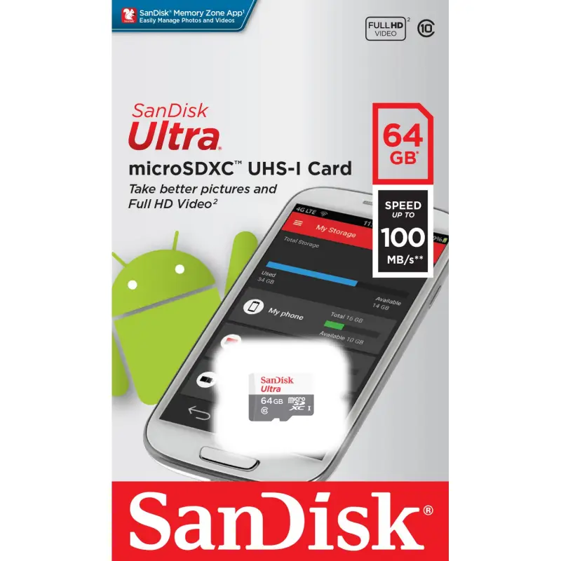 ภาพสินค้าSandisk Micro Ultra Lite Speed 100MB , 64GB ,C10, UHS-1,R, 3x5 - (SDSQUNR-064G-GN3MN) จากร้าน Sandisk บน Lazada ภาพที่ 4