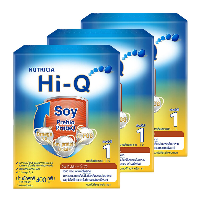 ซื้อที่ไหน HI-Q ไฮคิว ซอย อาหารทารกสูตรโปรตีนถั่วเหลือง สำหรับช่วงวัยที่1 400 กรัม (แพ็ค 3 กล่อง)