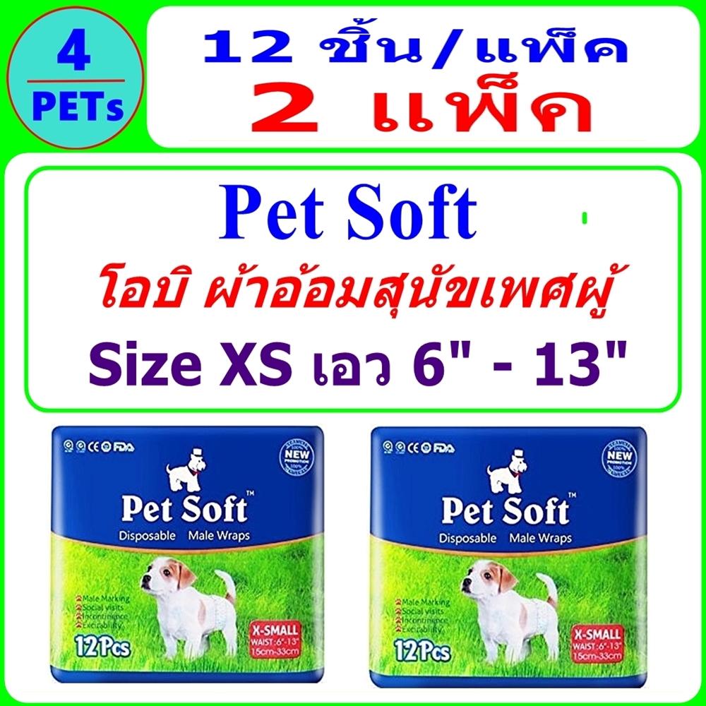(2 Packs) Pet Soft โอบิ ผ้าอ้อมสุนัขเพศชาย Size XS ขนาดเอว 6-13 นิ้ว (12 ชิ้น/แพ็ค)
