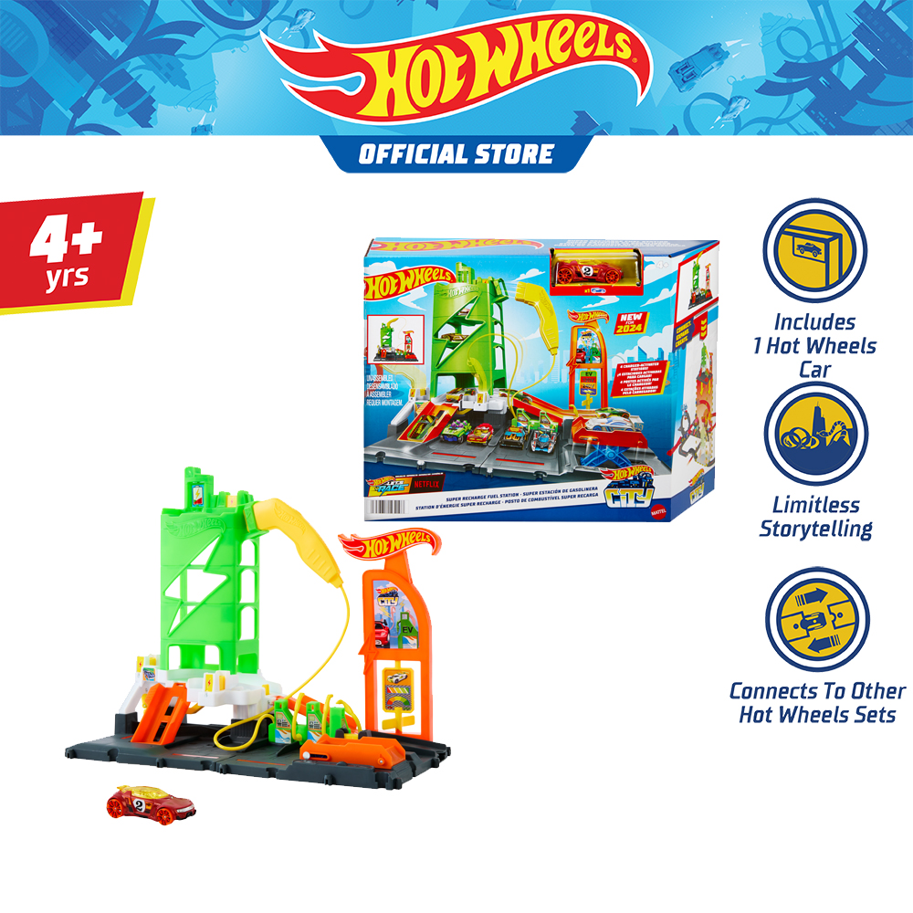 Hot Wheels Super Recharge Fuel Station ฮอตวีลส์ซิตี้ ชุดสถานีซุปเปอร์ชาร์จ  และรถฮอตวีลส์ HTN79 VN