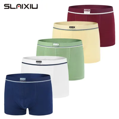 SLAIXIU 5-Pack Cotton Boys Boxer Briefs Kids Underwear Design Teenager for 2-16 Years Solid Color Children Underpants