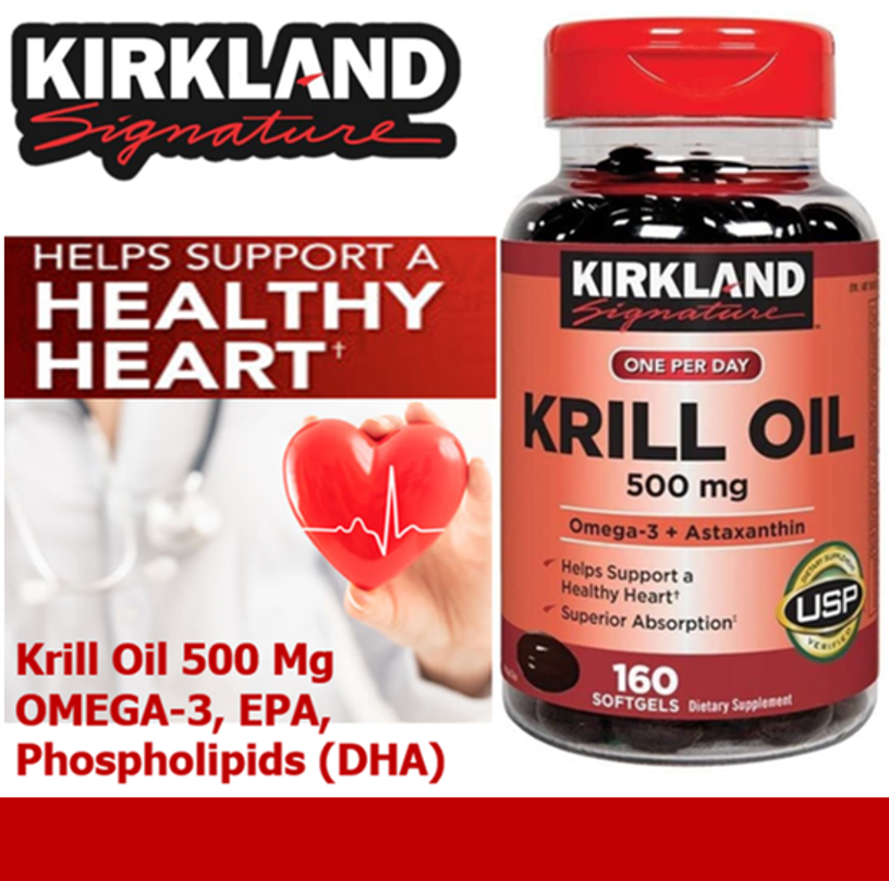 Kirkland Krill Oil 500 mg. จำนวน 160 Softgels OMEGA3, EPA , Phospholipids (DHA) Lazada.co.th