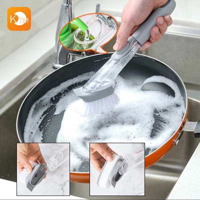 Long Handle Scrub Brush Automatic Lliquid Filling Cleaning Brush Sponge Cleaning Dishes Pots Pan Sink and Bathroom