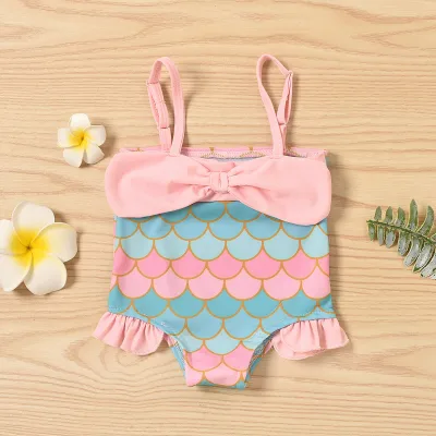 Infant Baby Girls Mermaid Squama Print Suspender Swimwear Swimsuit Beach Suit