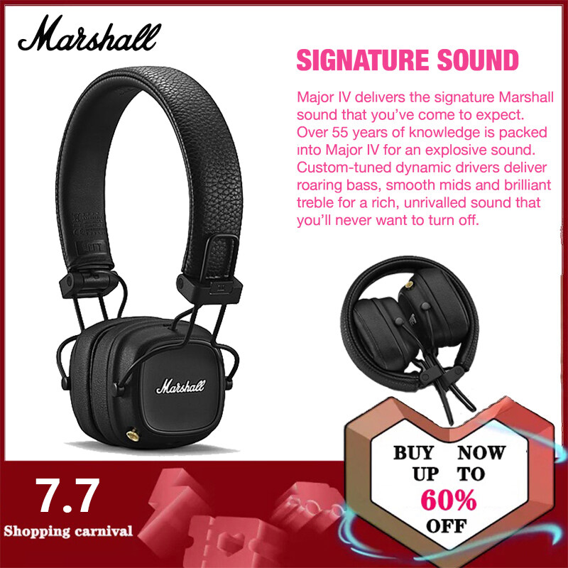 【แท้100%】Marshall Major IV Bluetooth Headphones (หูฟังบลูทูธ, หู 
