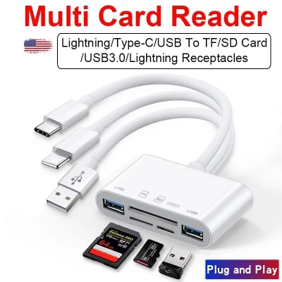 Lightning / Type-C / USB to Micro SD(TF) / SD Card / USB3.0 / Lightning OTG adapter multi card reader