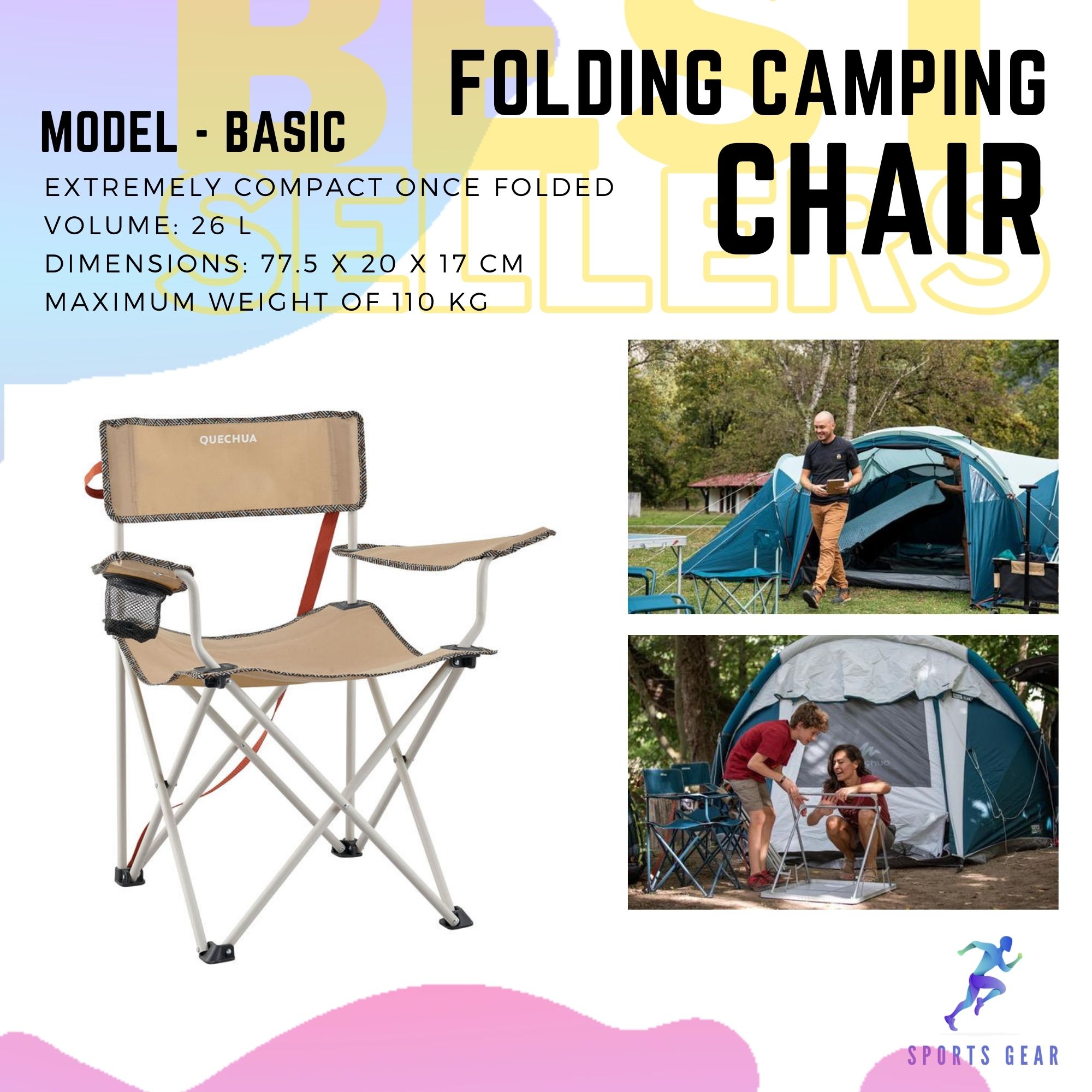เก้าอี้แคมปิ้ง เก้าอี้ เก้าอี้พับ FOLDING CAMPING CHAIR BASIC แคมปิ้ง