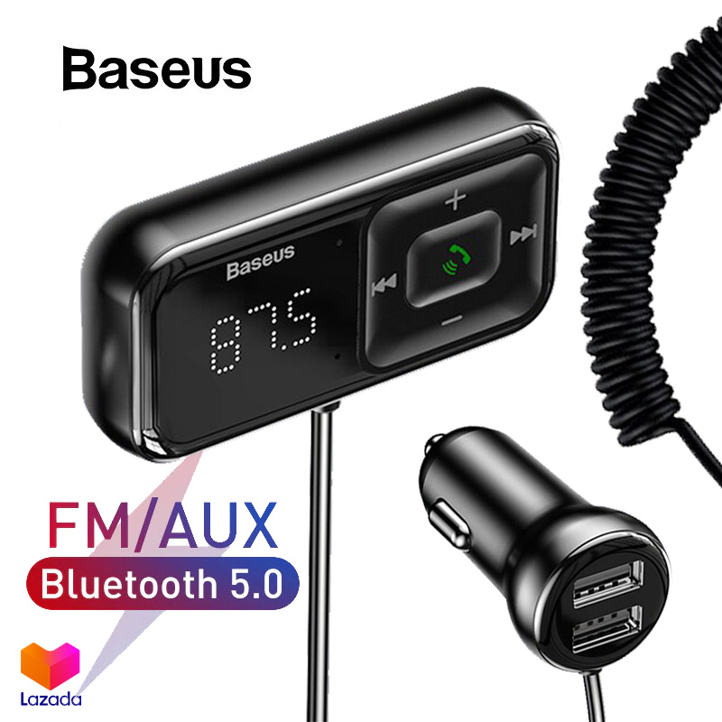 Baseus T Typed S-16 อุปกรณ์รับสัญญาณบลูทูธในรถยนต์ FM Transmitter Aux Wireless Bluetooth MP3 2 USB Car Charger