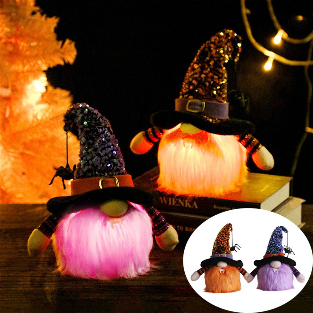 GONG936366 Gift Spider Wizard Ornaments with Lights Illuminated Dwarf Halloween Gnome Glowing Faceless Doll