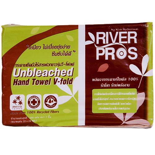 กระดาษเช็ดมือ สีน้ำตาล Riverpro V-Fold Eco Unbleach 2 ชั้น (1ห่อ)