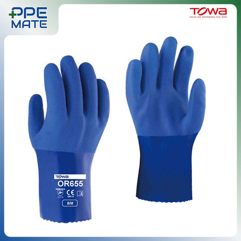 TOWA OR655 ถุงมือยางพีวีซีสำหรับสัมผัสน้ำมัน สารเคมี / 1 คู่
