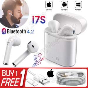 i7S TWS Afans Bluetooth 4.2 Mini Wireless Bluetooth พร้อมกล่องชารจ์ หูฟัง บลูทูธ 2 ข้าง Sterio Wireless Music Bluetooth Earphone 4.2 Stereo หูฟังไร้สายแบบคู่ for iPhone & Samsung โทรศัพท์ทุกรุ่น+Foxconnสายชาร์จแท้Lightning to USB Cable 1mแพ็คชิ้น