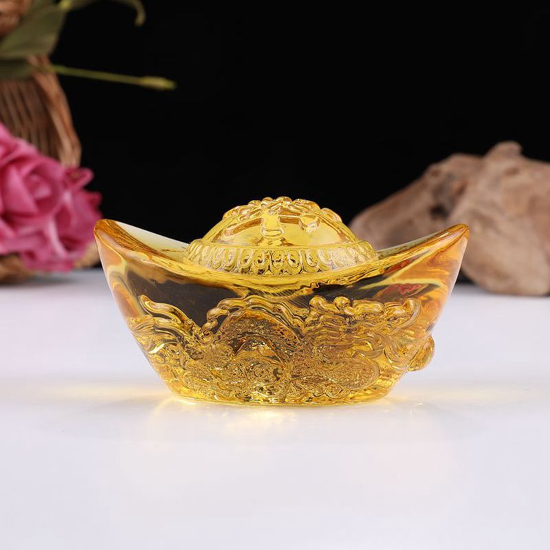 ก้อนทอง คริสตัล Dragon Yellow crystal ลายมังกร ก้อนทอง เงินจีนโบราณ หยวนเป่า  หลักฮวงจุ้ย ของมงคล 80-100มม  สี 100 มม