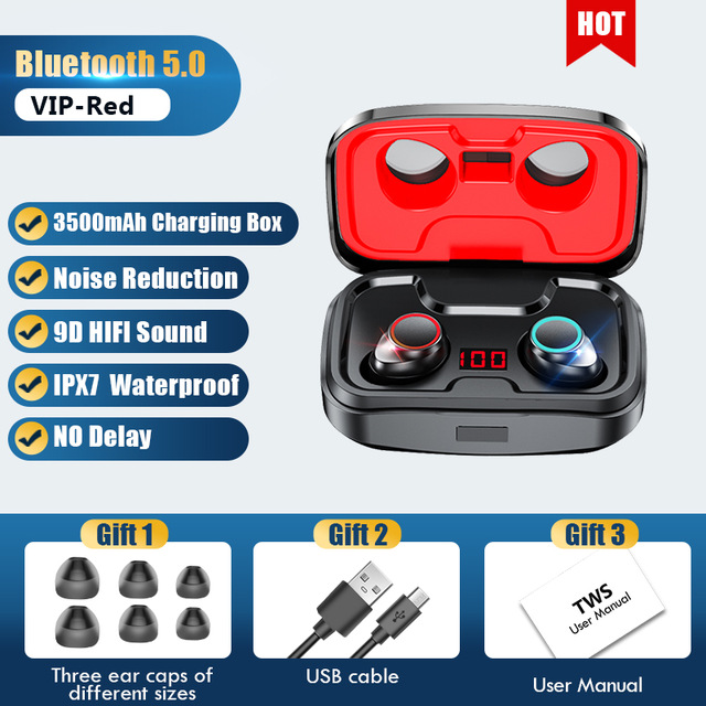 TWS Bluetooth 5.0 Earphones 3500mAh Charging Box Wireless Headphone 9D ...