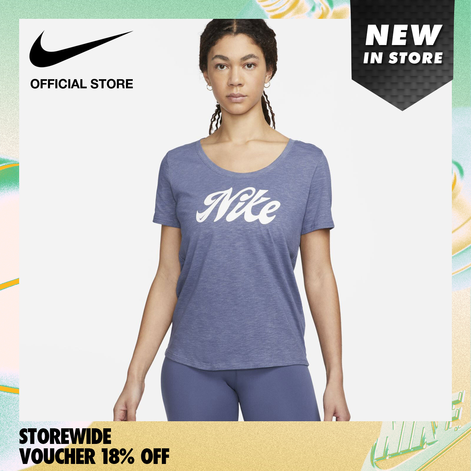 Nike Womens Dri-Fit Nike Script Tee - Diffused Blue - Nike - ThaiPick