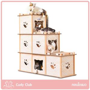 คอนโดแมว 3 ชั้น - CudyClub - หอคอยแมว ทาวเวอร์แมว ที่นอนแมว กระดาษลูกฟูก ที่ลับเล็บแมว ต้นไม้แมว แข็งแรงทนทาน ให้น้องแมวมุดเข้าไปนอนได้ ลับเล็บได้