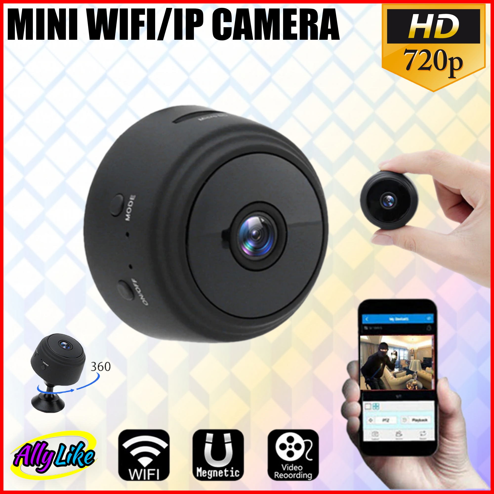 กล้องจิ๋ว wifi hidden ip camera กล้องวงจรปิด ขนาดเล็ก บันทึก video วีดีโอ เสียง cam mini full hd dv 720p spy สายลับ ซ่อนกล้อง ถ่ายรูป พกพา magnet รุ่นใหม่ a09 ally like 2021