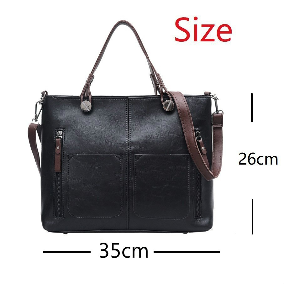 Women Hand bags Size: : 35*26*12cm Retro PU Oil Leather Double Pockets ...