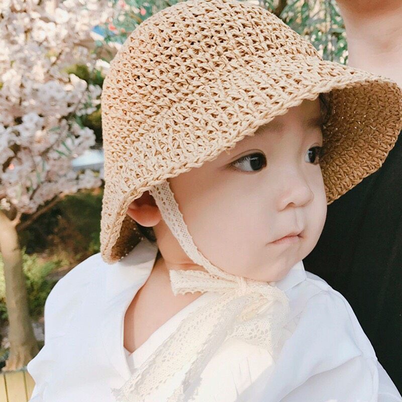 หมวกสำหรับเด็ก หมวกถัก หมวกใส่ไปทะเล หมวกสานเกาหลีทรงสวย Straw hat