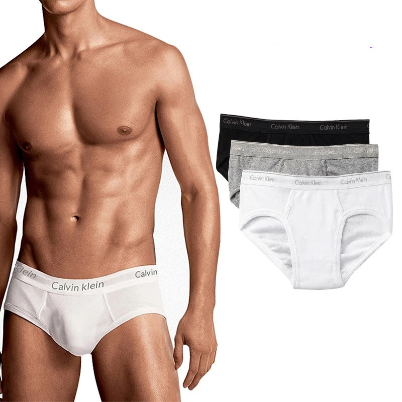 กางเกงในผู้ชาย ทรง Briefs ผ้าฝ้าย Calvin Klein Men's Underwear Cotton Briefs  ของแท้ 1กล่อง 3 ตัว
