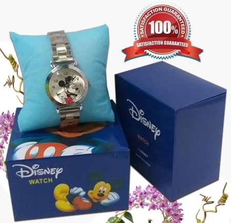 นาฬิกาข้อมือสวยหรู （สีเงิน หน้ามิกกี้เม้า) กันน้ำ (มาใหม่ล่าสุด) พร้อมกล่อง814
