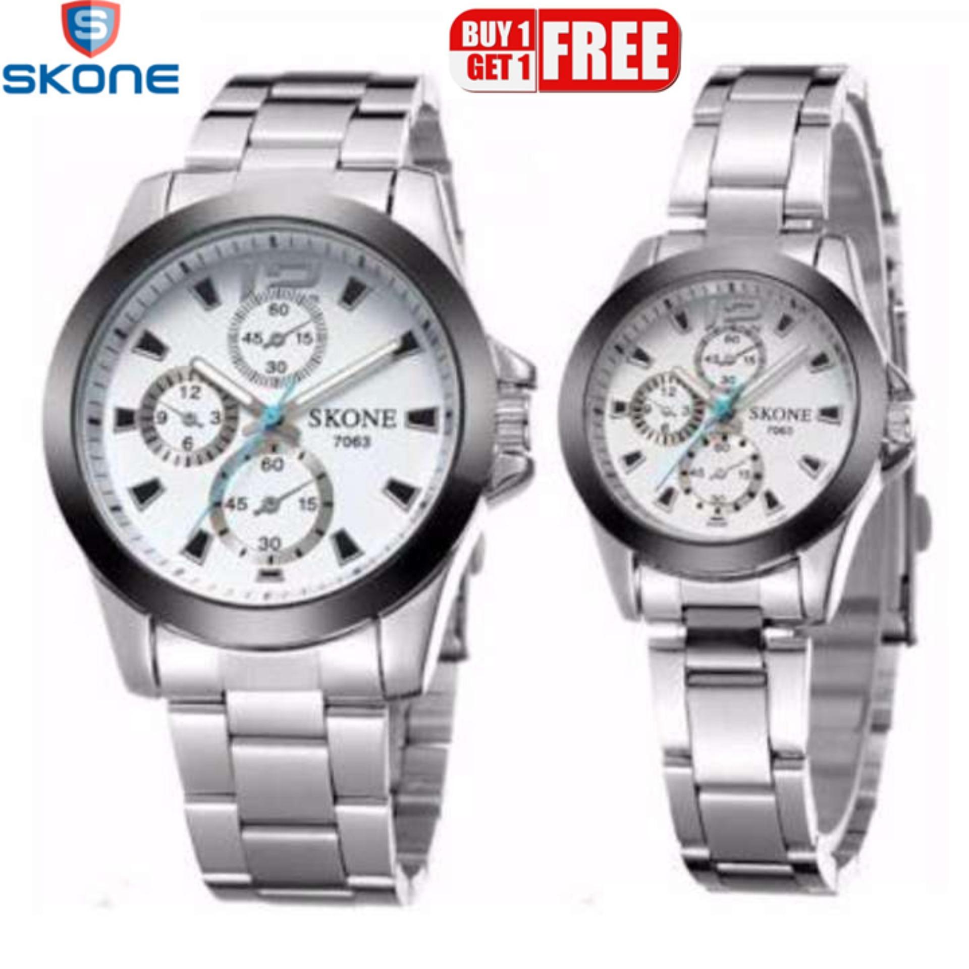 ซื้อ1แถม1ฟรี！ นาฬิกาข้อมือคู่รัก SKONE รุ่น 7063 กันน้ำ 100% (ได้สินค้า 2 เรือน)ฟรี! กล่องเซ็ท!