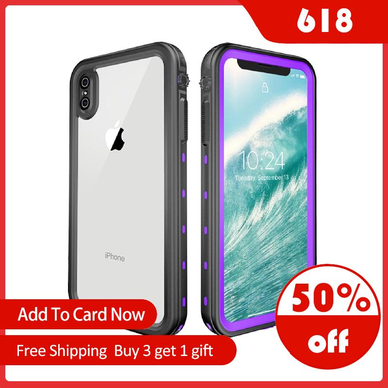 Moonmini SEMPURNA UNTUK iPhone X Max Bungkus PC + TPU Tahan Air Yang Tepat Tahan Guncangan Anti Gores Pelindung Telepon Ungu