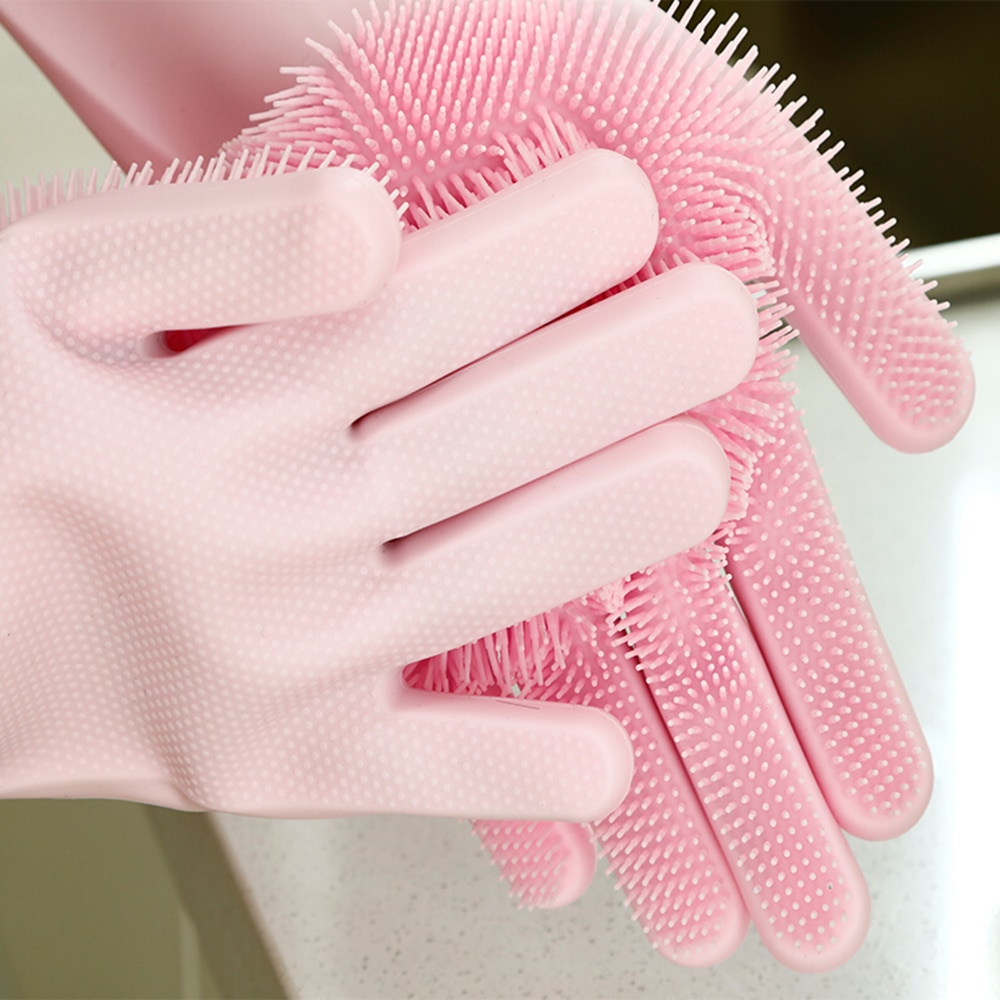 ถุงมือล้างจาน ถุงมือ ยาง ล้างจาน ล้าง รถ ถุงมือซิลิโคนล้างจาน ถุงมือซิลิโคน 1Pair Dishwashing Cleaning Gloves Magic Silicone Rubber Dish Washing Glove for Household Scrubber Kitchen Clean Tool Scrub