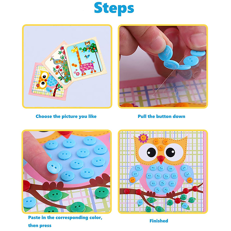 8Pcs Kids DIY Button Puzzle Stickers Cartoon Drawing Art Crafts For 