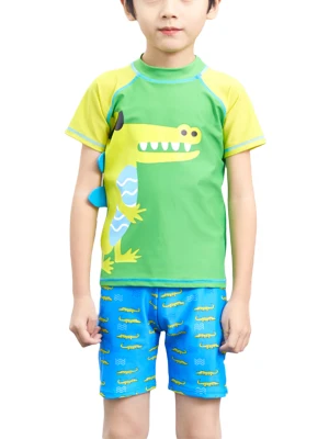 Cherful655 3Pcs Boys Swimming Suit Summer Children Shark/Crocodile Printing Short Sleeve Split Swimsuit Cap Swimwear Baby Clothing Set