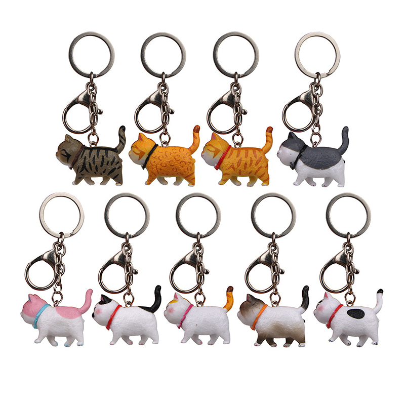 [Up Top] Cute Cartoon Cat Pendant Key Rings Kitten Cat Key Chain Shake ...