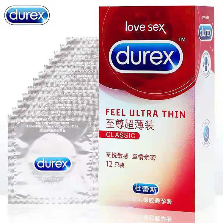 Durex ถุงยางอนามัยดูเร็กซ์ 12ชิ้น/กล่อง Feel Ultra Thin (กล่องสีแดงขาวRed white) D. สินค้าพร้อมส่ง