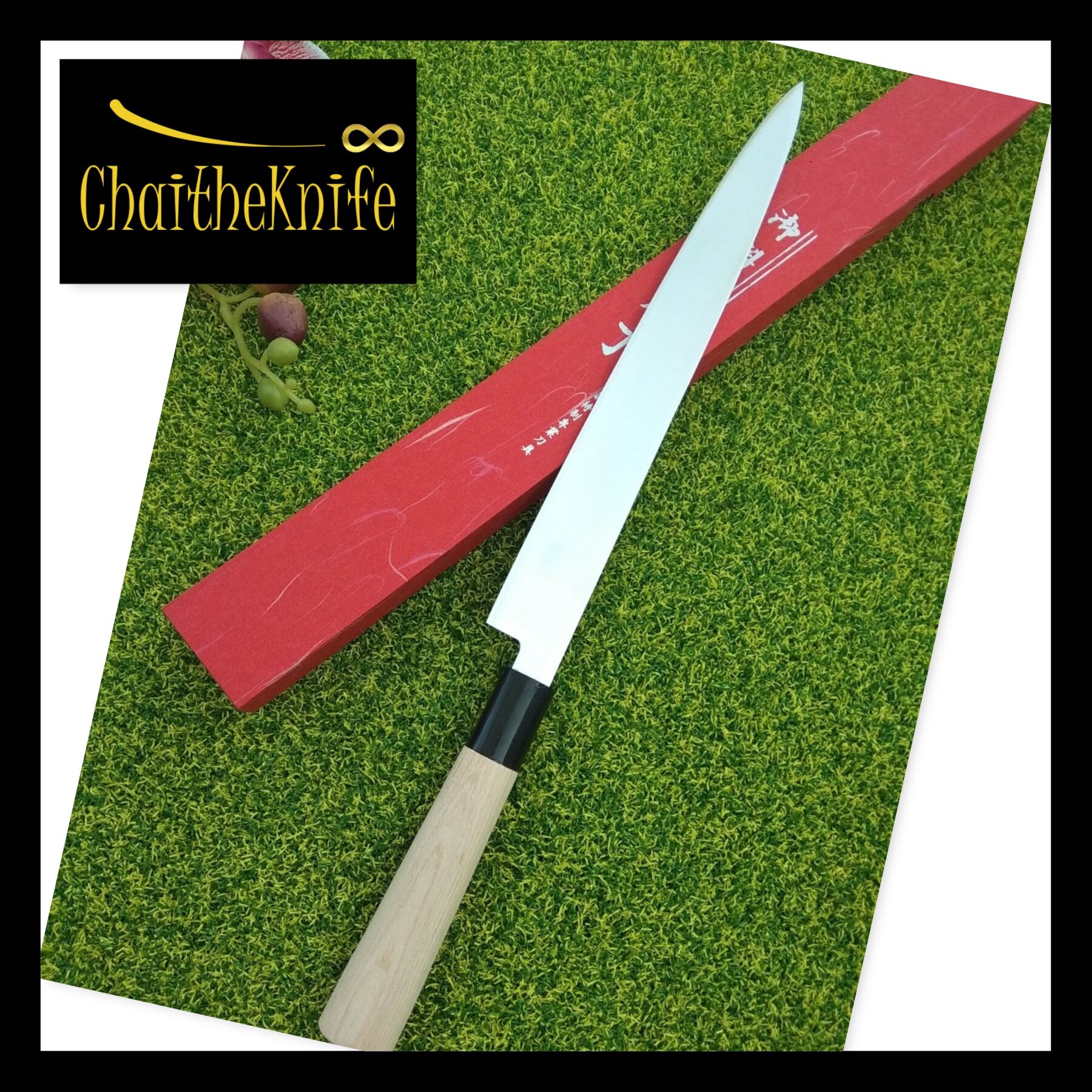 มีดเชฟ ญี่ปุ่น Yanagiba Japanese fish knife  (sushi & sashimi knife) ใบมีดยาว 30 เซ็นติเมตร ด้ามจับไม้ Japanese Yanagiba Fish Knife 30 cm blade long wooden handle