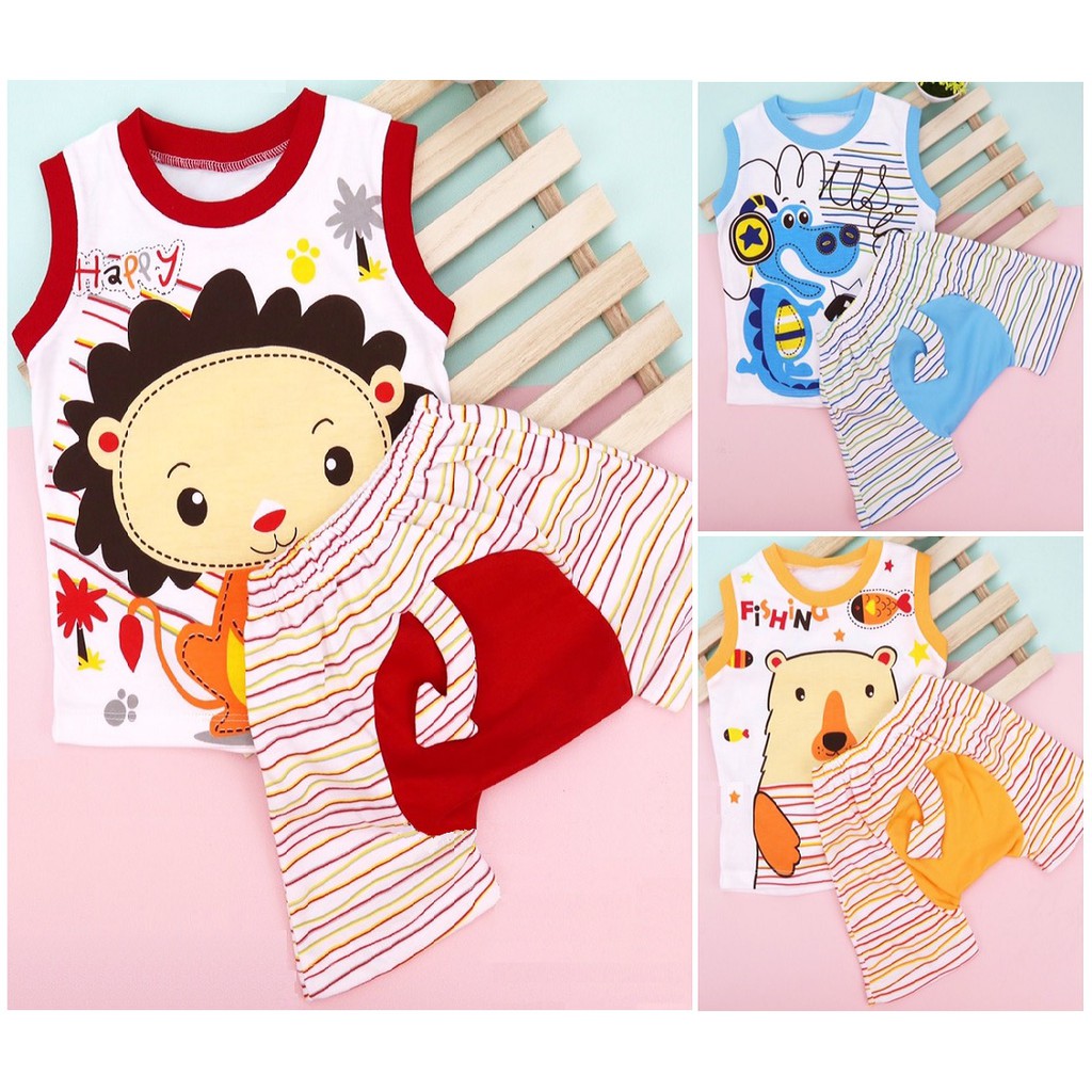 BABYKIDS95 ชุดเด็ก มีหาง เสื้อกล้าม+กางเกงต่อเป้า เสื้อผ้าเด็ก Big Bum Sort with Tail + Tank Top for Toddler 2-3 Yrs