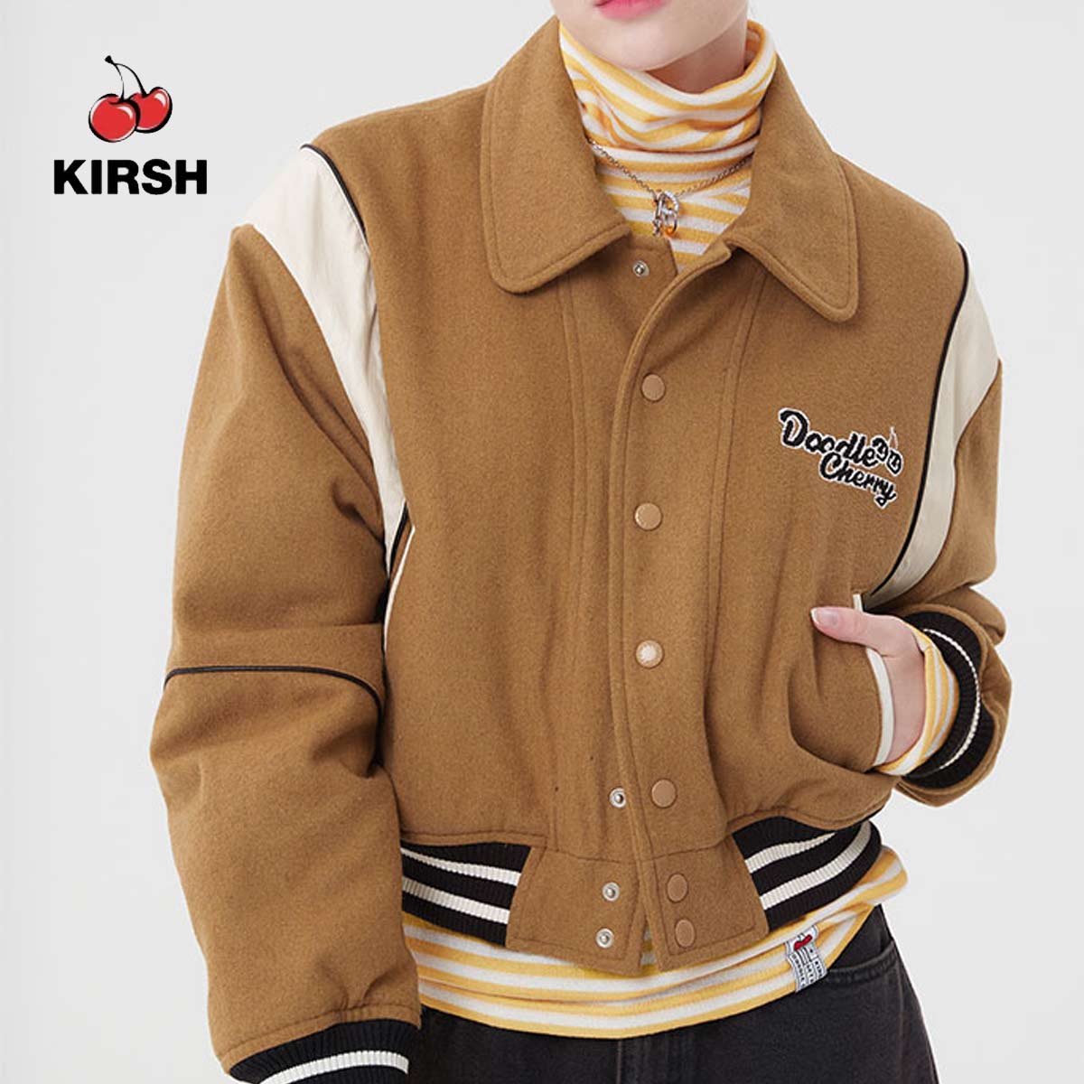 KIRSH] DOODLE CHERRY VARSITY JACKET |22AW | | Lazada.co.th