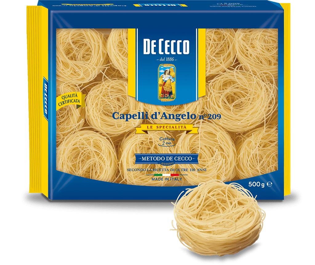 พาสต้า แคปเปลลินี หมวกรังนกเทวดา เบอร์.209 - ดีเชคโก้, 500 กรัม Pasta Cappelli d'Angelo Nidi Semola No.209-De Cecco, 500 grs