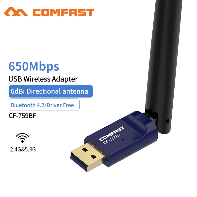 Comfast 5Ghz Wireless Wifi Adapter 600Mbps Dual Band 6dbi Antenna 802.11AC USB PC Computer Bluetooth 4.2 Transmitter Receiver Card wi-fi