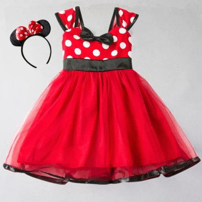 Minnie Mouse Dress for Girls Christmas Dress Dots Sleeveless Kids Birthday Party Dresses Cute Baby Girls Costume Send Hairband