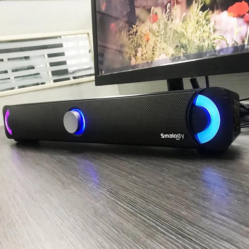 Smalody Bluetooth 4.2 Soundbar Led Speaker Power 10W / Stereo / Subwoofer / Surround Sound / Colorful Led Light / 2000Mah Large Capacity Battery / Support Line in / Tf