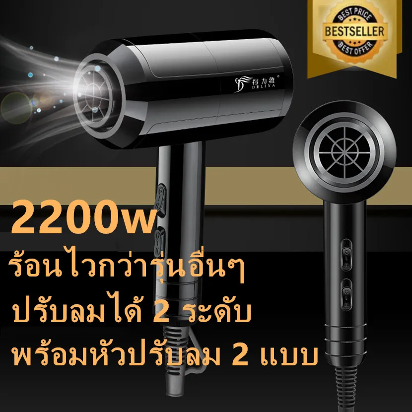 Super Mary-99 ไดร์เป่าผม Hair dryer เครื่องเป่าผมไฟฟ้า ไดร์ ไดร์จัดแต่งทรงผม รุ่นยอดนิยม DLY 2200วัตต์ ปรับแรงลมได้ 5 ระดับ ลมร้อน/ลมเย็น ร้อนเร็ว ลมแรง แห้งเร็ว สายไฟแข็งแรงทนาน (สีดำ)