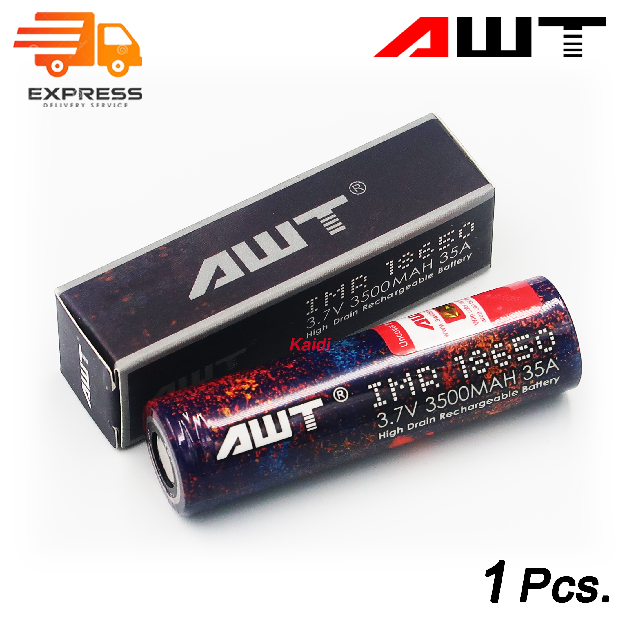 ถ่านชาร์จ AWT 18650 3500 mAh 35A (สีม่วงตามภาพ) 1 ก้อน