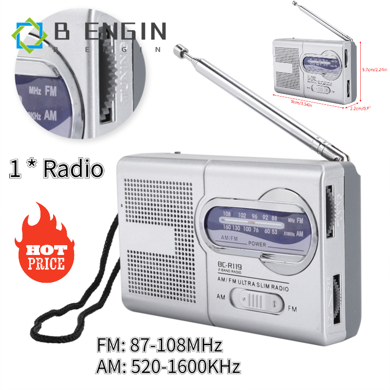 【มีของพร้อมส่ง】COD [I Cases Store]Multi‑function Mini Pocket AM/FM BC‑R119 Radio Speaker Receiver Telescopic Antenna