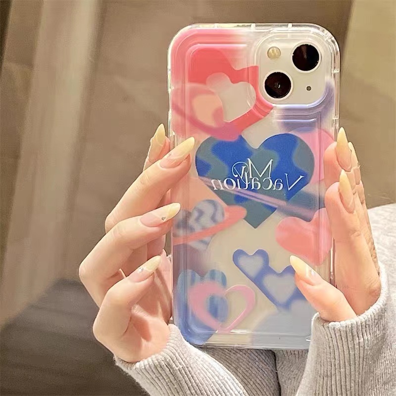 For IPhone 14 Pro Max IPhone Case Thickened TPU Soft Case Clear Case Shockproof Pink and Blue Graffiti Compatible with For IPhone 13 Pro Max 12