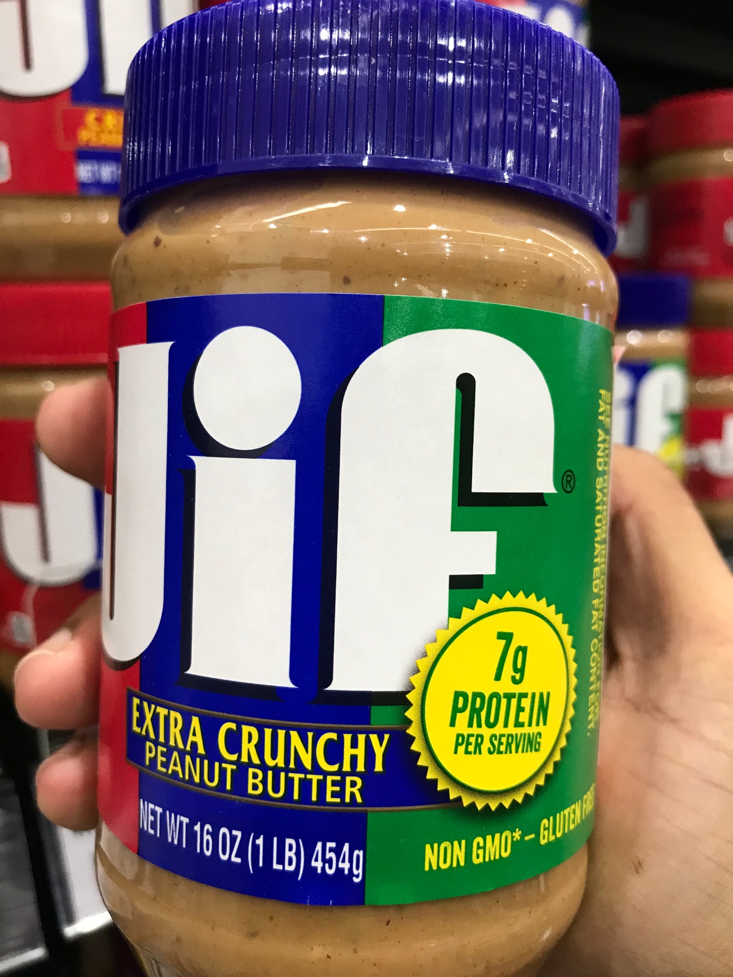 เนยถั่วลิสง บดแบบหยาบ ( ฝาสีน้ำเงิน 454g ) Jif EXTRA CRUNCHY PEANUT BUTTER