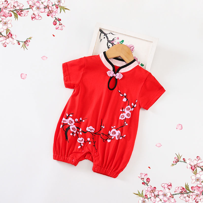เสื้อผ้าเด็กทารกในช่วงฤดูร้อนผ้าฝ้าย onesies แขนสั้นชุดนอนทารกแรกเกิดส่วนบางเสื้อผ้าสไตล์จีน Hanfu ฤดูร้อน