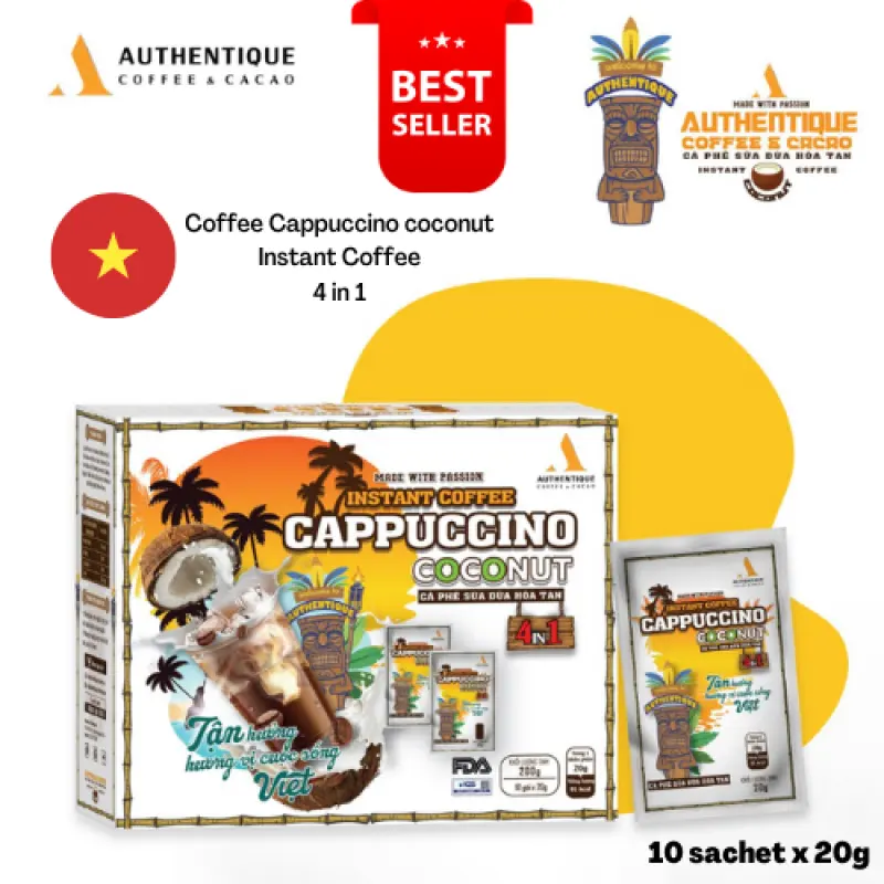 ภาพสินค้ากาแฟ เวียดนาม กาแฟมะพร้าว Instant Coffee with Coconut Milk Flavor 4in1 (20G x 10Packs) Coconut Cappo จากร้าน Health & Beauty  บน Lazada ภาพที่ 1