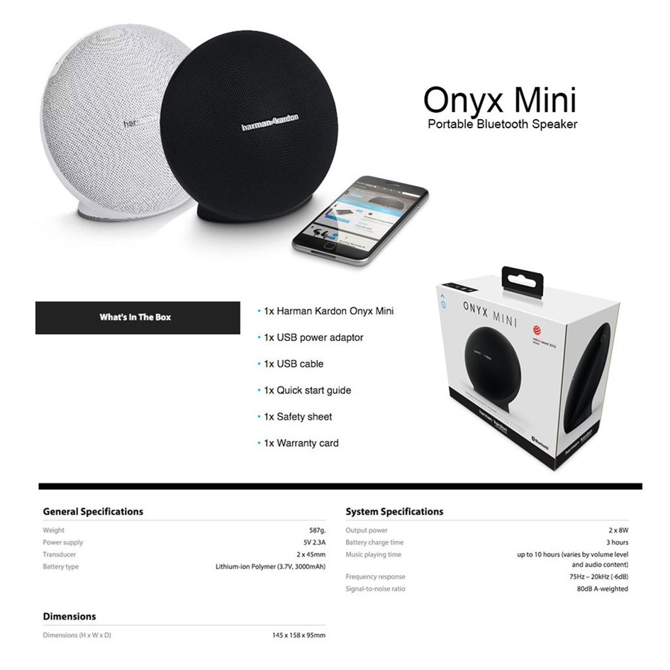 (จัดส่งในไทย )ONYX_MINI_Harman_Kardon_ลำโพงบลูทูธไร้สายแบบชาร์จไฟได้
