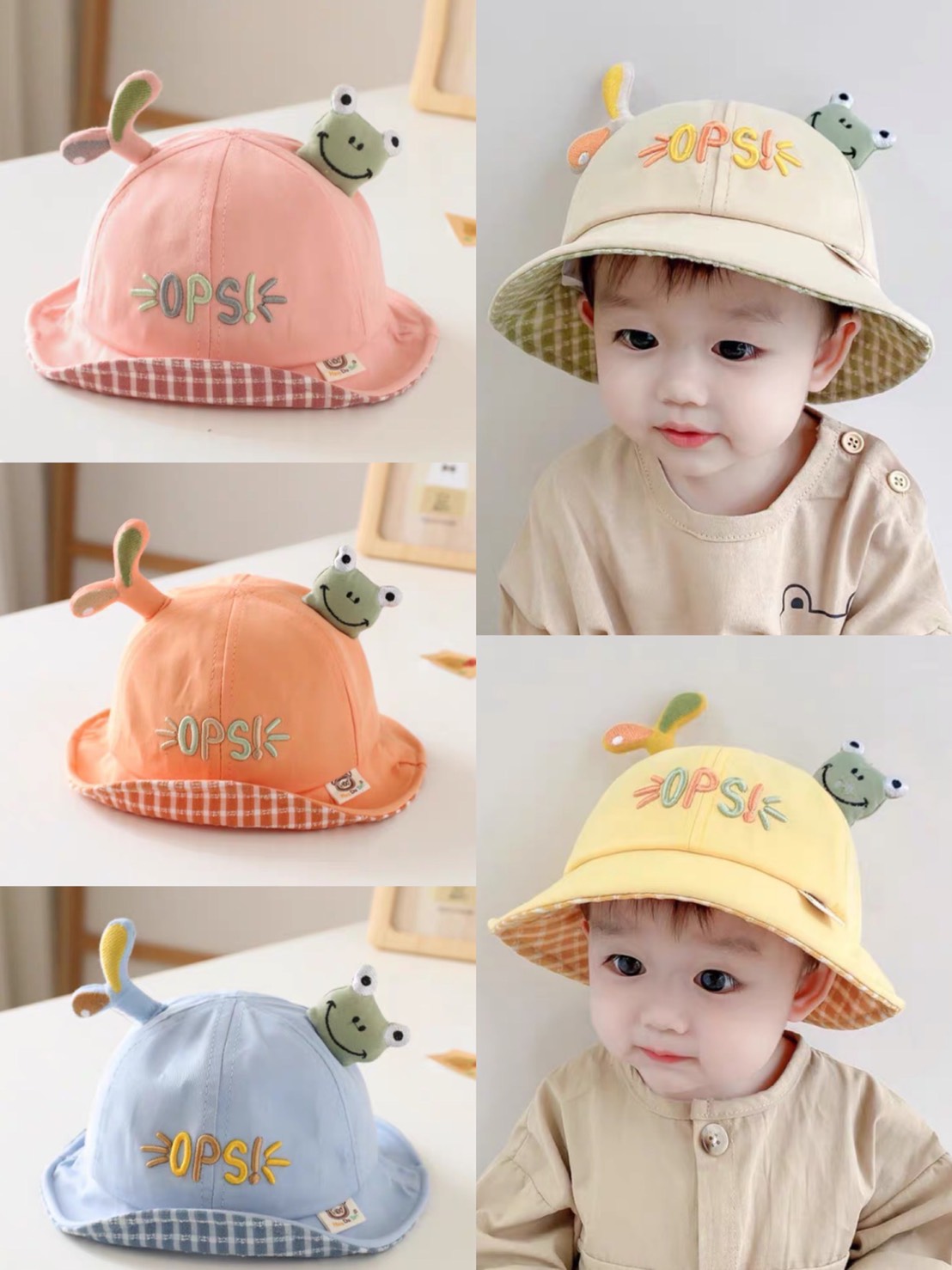 หมวกบักเก็ตเด็กแบบใหม่ปักการ์ตูนและภาษาอังกฤษใส่ได้ทั้งเด็กหญิงและเด็กชาย 6เดือน-3ปี ใส่ได้