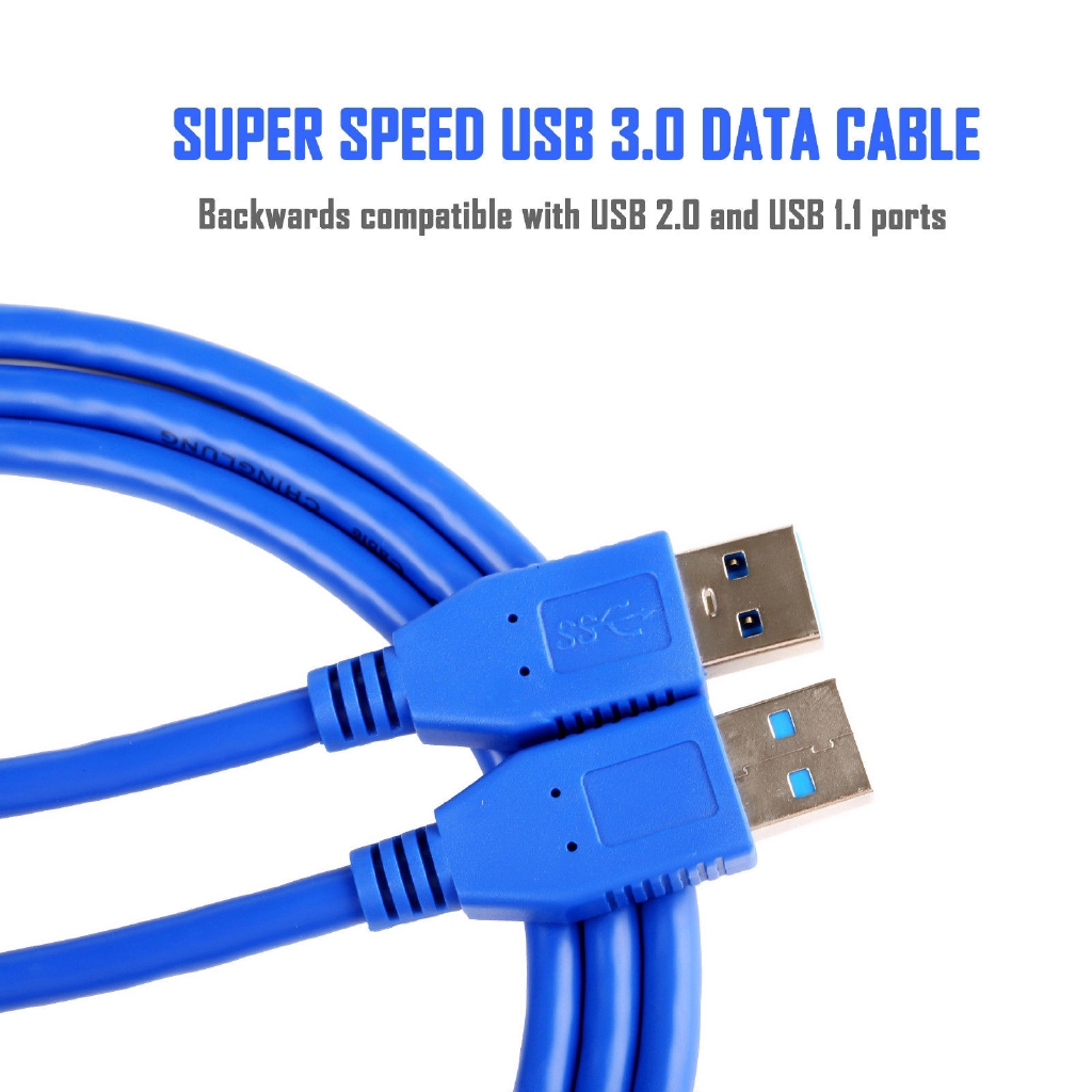 1เมตร สายUSB 2 หัว ตัวผู้ พอร์ตยูเอสบี 3.0 สองหัว ความเร็วสูง 100cm USB 3.0 A Male to A Male Ultra High Speed Cable (สีฟ้า)