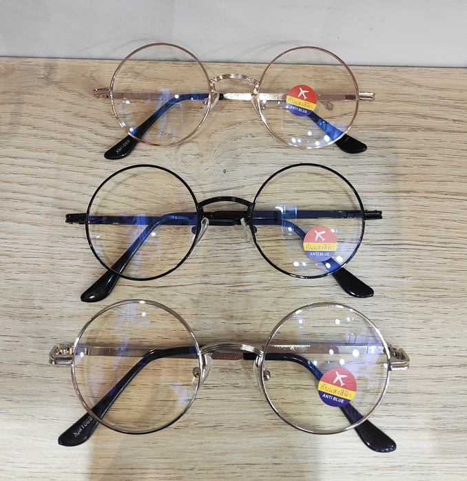 แว่นตาแฟชั่นแว่นตากรองแสงสีฟ้าทรงกลมแบบโลหะ ..กรอบแว่นกรองแสงสีฟ้าแบบนิยม!!